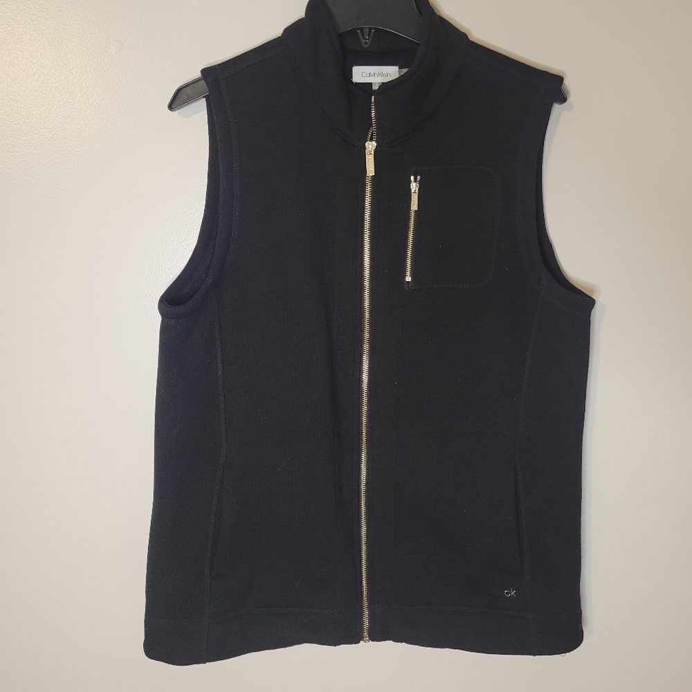 Calvin Klein Black Fleece Vest With Gold Zipper - Picture 1 of 7